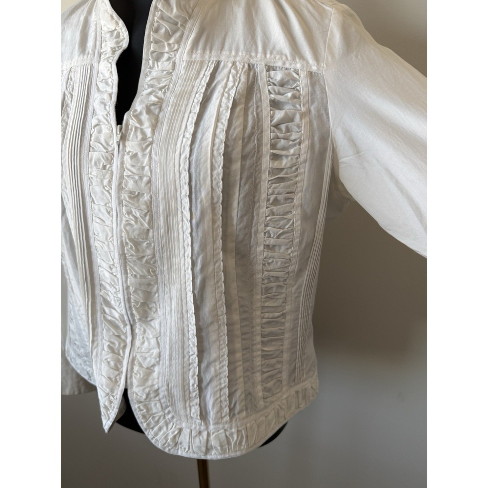 Coldwater Creek Women's PL Silk Blend Ivory Whimsy Ruching Jacket Petite - Picture 6 of 16